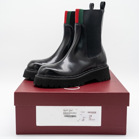 size 39.5G 9.5 US Gucci Chelsea Web Black Calf Leather Boots - Picture 9 of 10